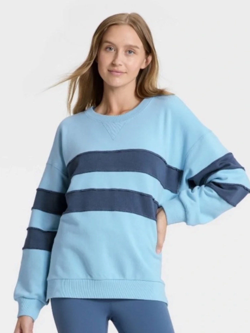 Striped Oversized French Terry Crewneck JoyLab